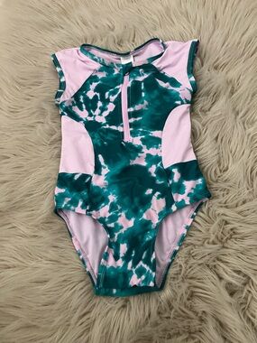 CAT & JACK toddler girl's Green Tie Dye zip-front one-piece swims | 5T